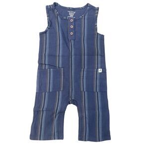 Easy-Peasy 100% Cotton Gauze Muslin Striped Sleeveless One Piece Blue 24M
